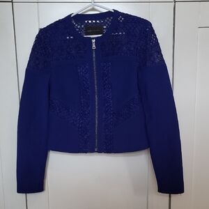 BCBGMaxAzria Royal Blue Lace-Panel Zip Blazer